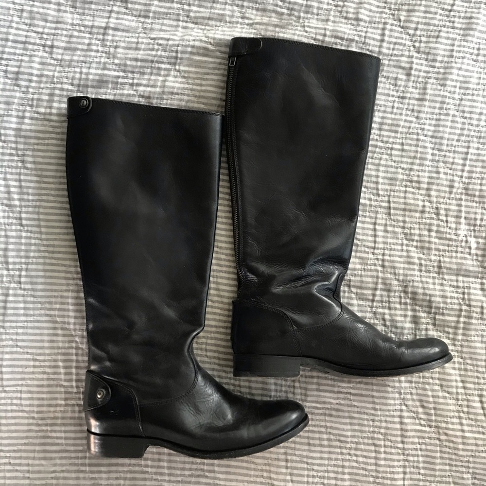 Tall Frye Leather Boots Black 8.5M Extended Calf